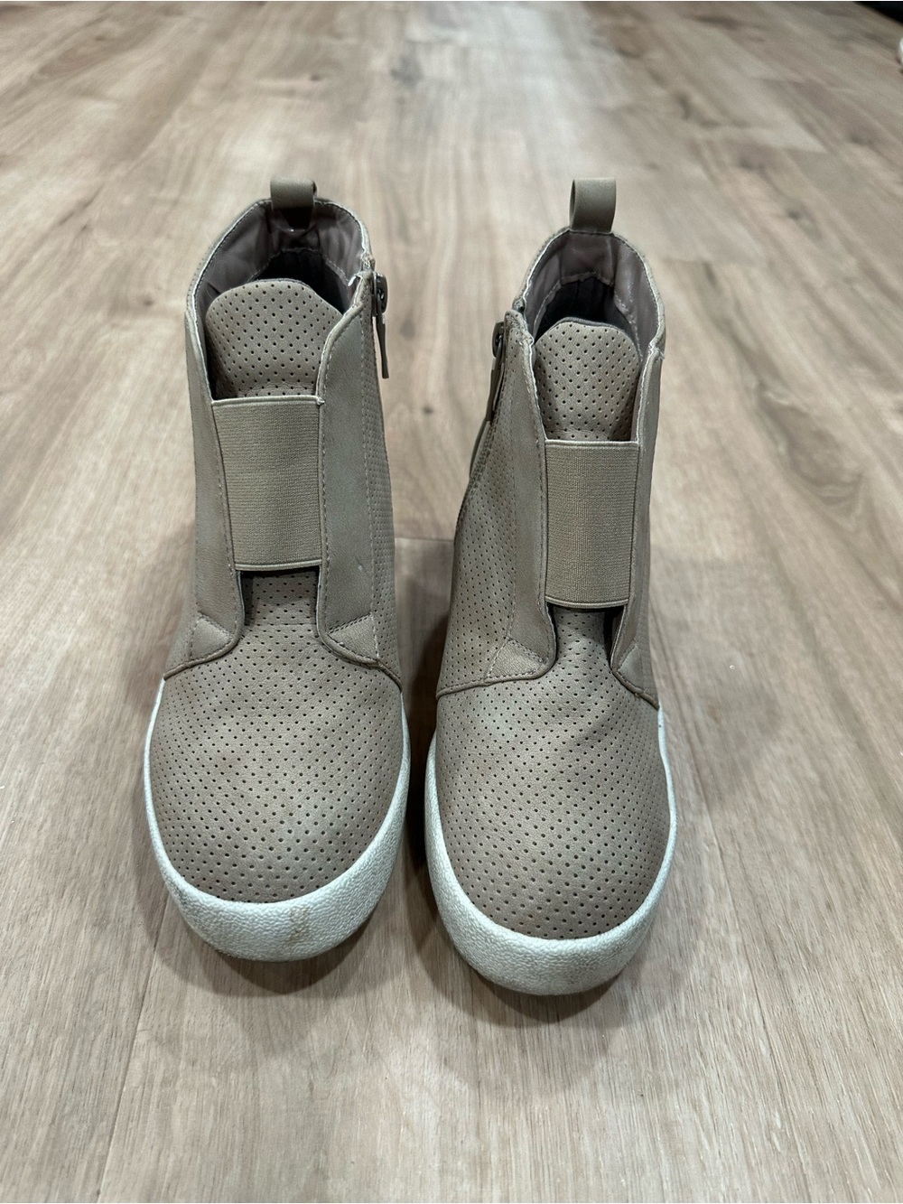 Neutral Taupe Perforated High-Top Sneakers